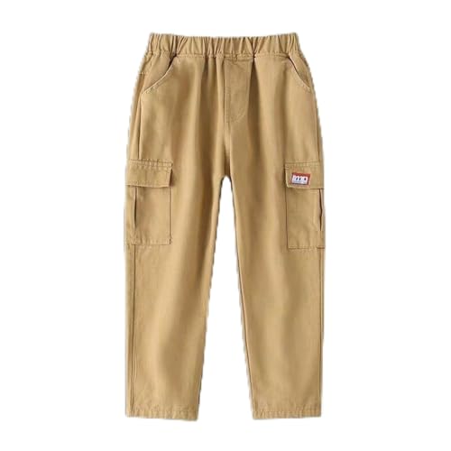 Boys Cargo Pants Trendy Solid Color Elastic Waist Trousers